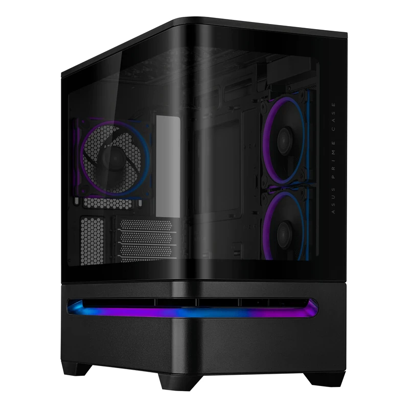 ASUS Prime AP202 ARGB Black mATX pc case with Fully Tempered Curved Glass, Supports Graphics Cards up to 420mm Long, 360mm Long radiators, Easy-Detach Rail, Patented Slot Vent, 3 Built-in ARGB Fans