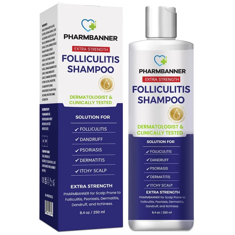 PHARMBANNER Folliculitis & Seborrheic Dermatitis Shampoo – Anti-Dandruff, Psoriasis & Itchy Scalp Treatment – Soothes Redness, Flaking & Irritation – 250ml