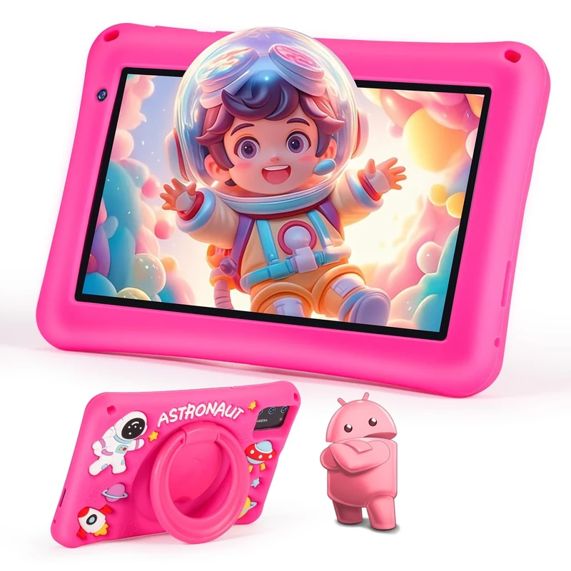 BRILLAR Kids Tablet 7 inch, Android 13 Tablet for Kids，4GB+64GB(1 TB Expandable)，Octa-Core，5800mAH，5MP+8MP，WiFi 6, Type-C for Girls 3-40，Kid-Proof Case-Blue Jeans