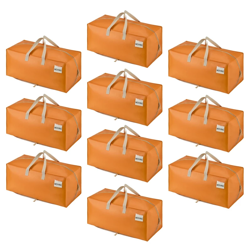 VENO 10 Pack Moving Bags w/Backpack Straps, Heavy Duty, Moving Boxes Alternative, Packing Supplies, Large Storage Totes for Dorm Room Essentials with Zipper (Seasonal Autumn Orange, 10 Pack)