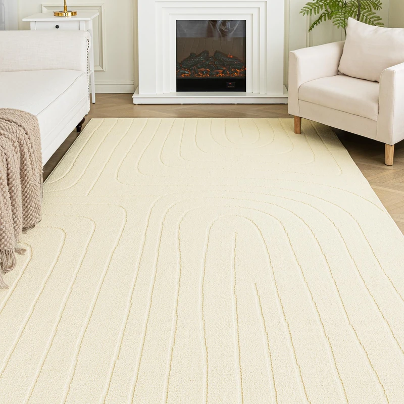 Sonive Washable Rug Water Resistant Mat Non-Slip Backing Rug Line Indoor Outdoor Suitable for Living Room, Bedroom, Kitchen Beige 160×230 cm