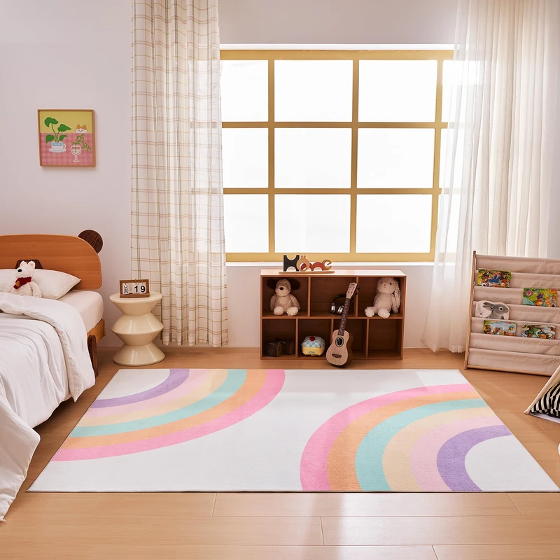 Sonive Rainbow Kids Rug Girls & Boys Soft Non-Slip Area Rug Washable Floor Carpet for Bedroom,Living Room,Playroom 120x170cm