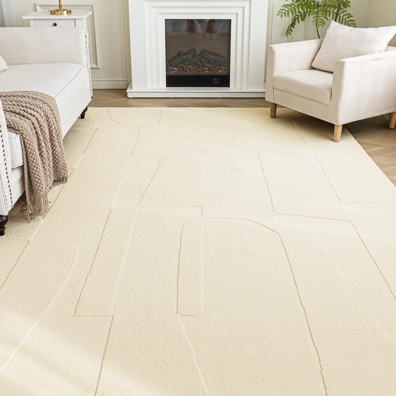Sonive Washable Rug Water Resistant Mat Non-Slip Backing Rug Geometric Indoor Outdoor Suitable for Living Room, Bedroom, Kitchen Beige 200×290 cm - Image 1
