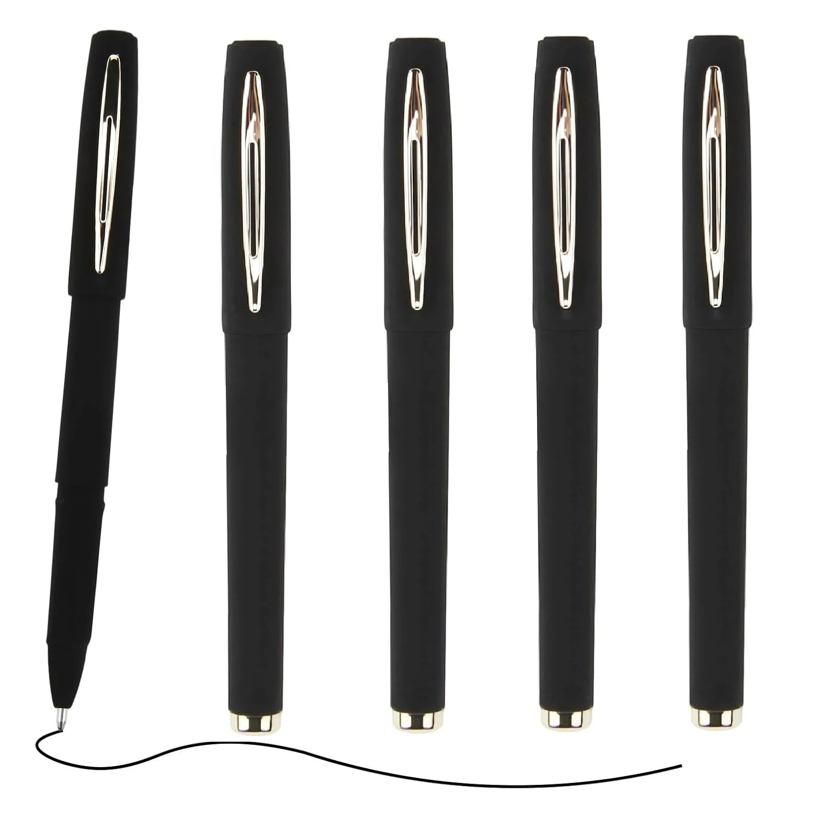 5 Pcs Black Ink Rollerball Pens with 5 Refills 1.0mm Nib Gel Pens for School Office Business Writing Drawing Notes