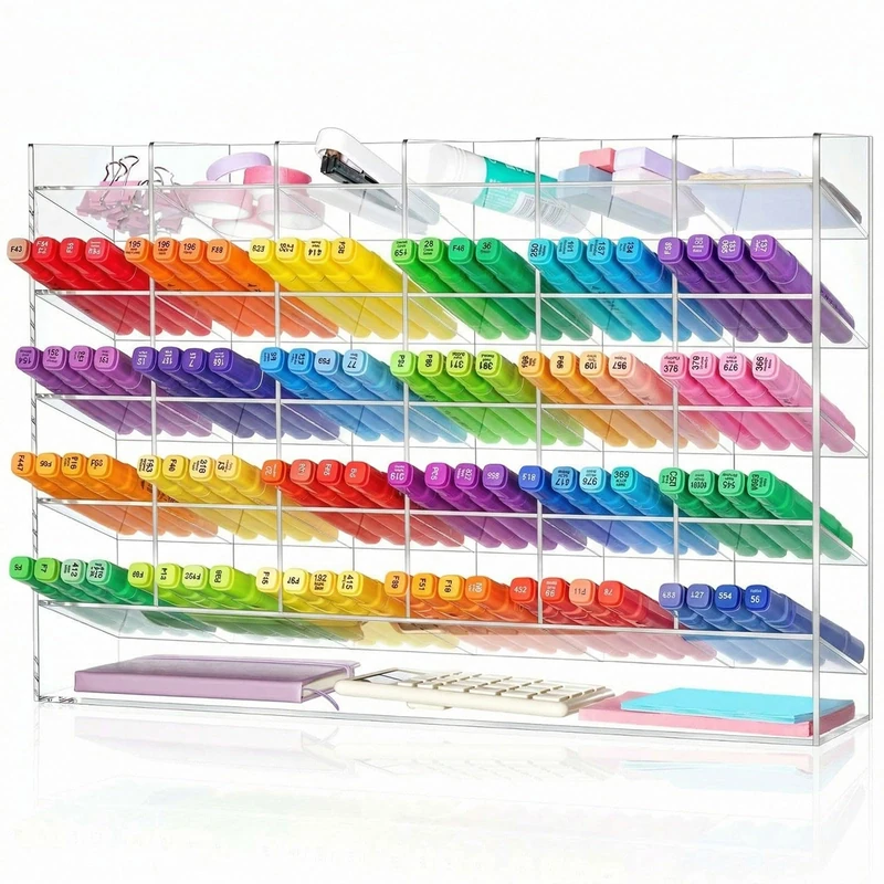 MotiMind Acrylic Pen Organizer Storage Vertical Marker Organizer Acrylic Pen Display Holder for Office Desk Desktop Stationery Pencil Storage (Clear,18 x 4 x 12.4 Inch)
