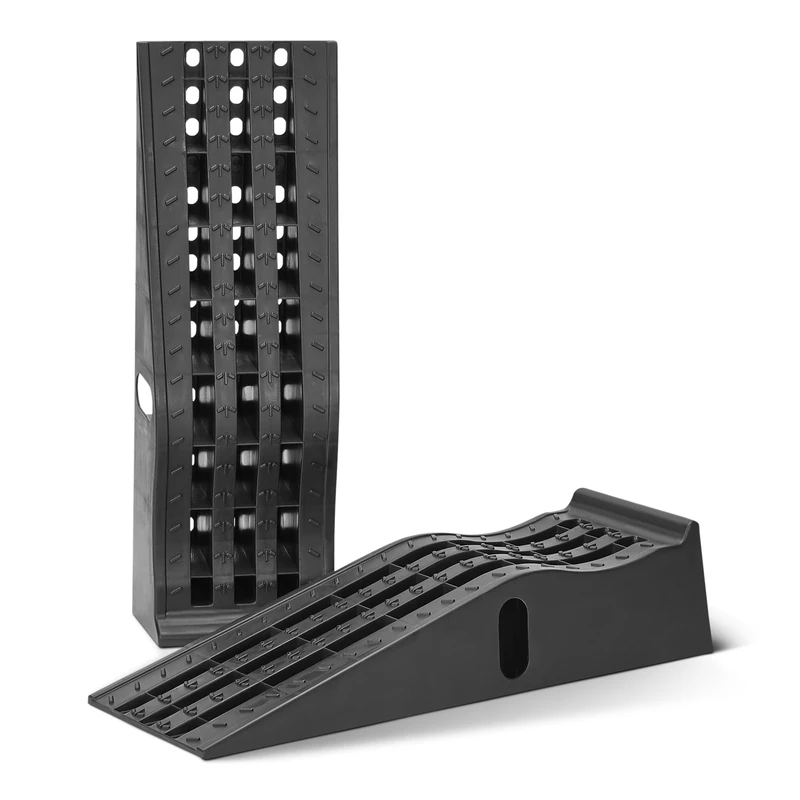 Amazon Basics Car Loading Ramps Heavy Duty Plastic, Load Capacity 2948kg per Pair (1474kg Each), Anti-Slip Rubber Base, Textured Surface, Set of 2, Black