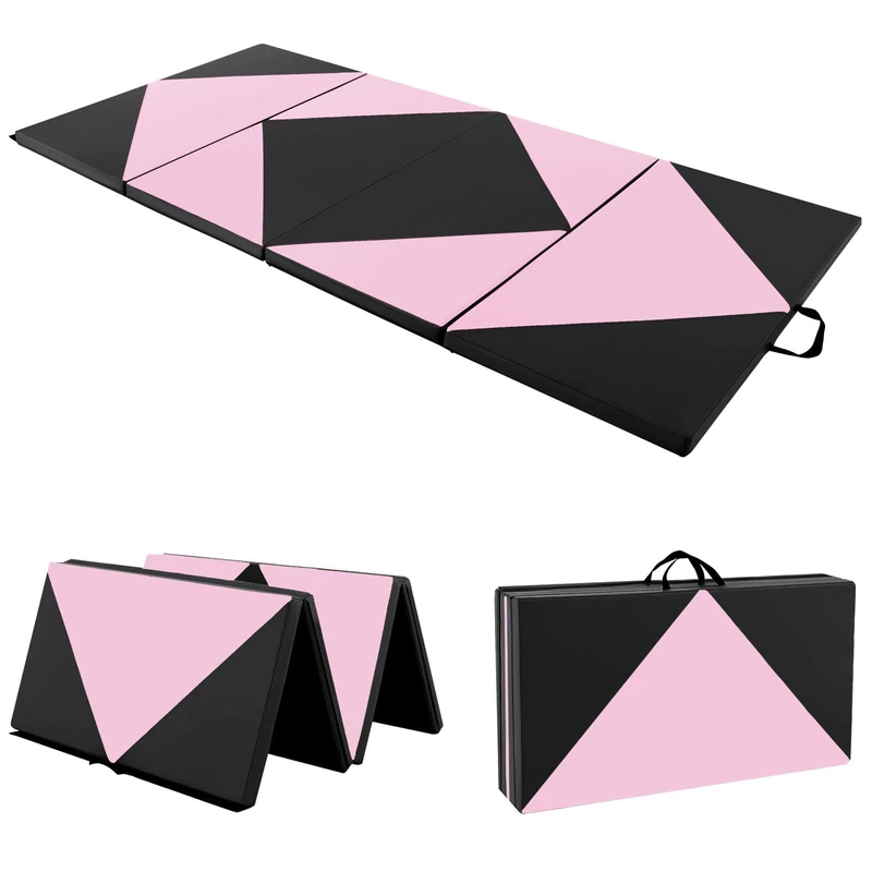 FANTASK Gymnastics Mat, Fitness Mat, Yoga Mat, Foldable, 240 x 120/300 x 120 cm (Black + Pink)