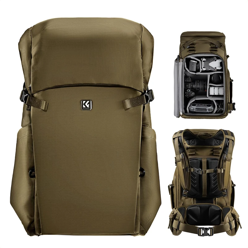 K&F Concept Camera Backpack, Large Capacity Camera Bag, Waterproof DSLR Camera Pack Extra Large Photography Bag (XL-Khaki, XL)