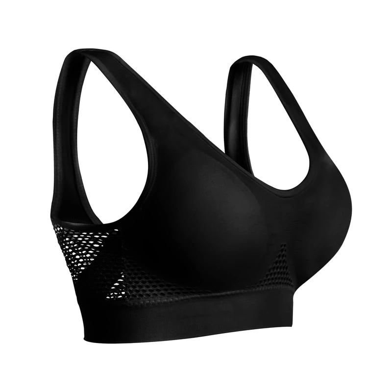 Women's Sports Bras with Removable Pads and Breathable Mesh Design High Impact Support Bra Seamless Bra for Women Large Breasts Black