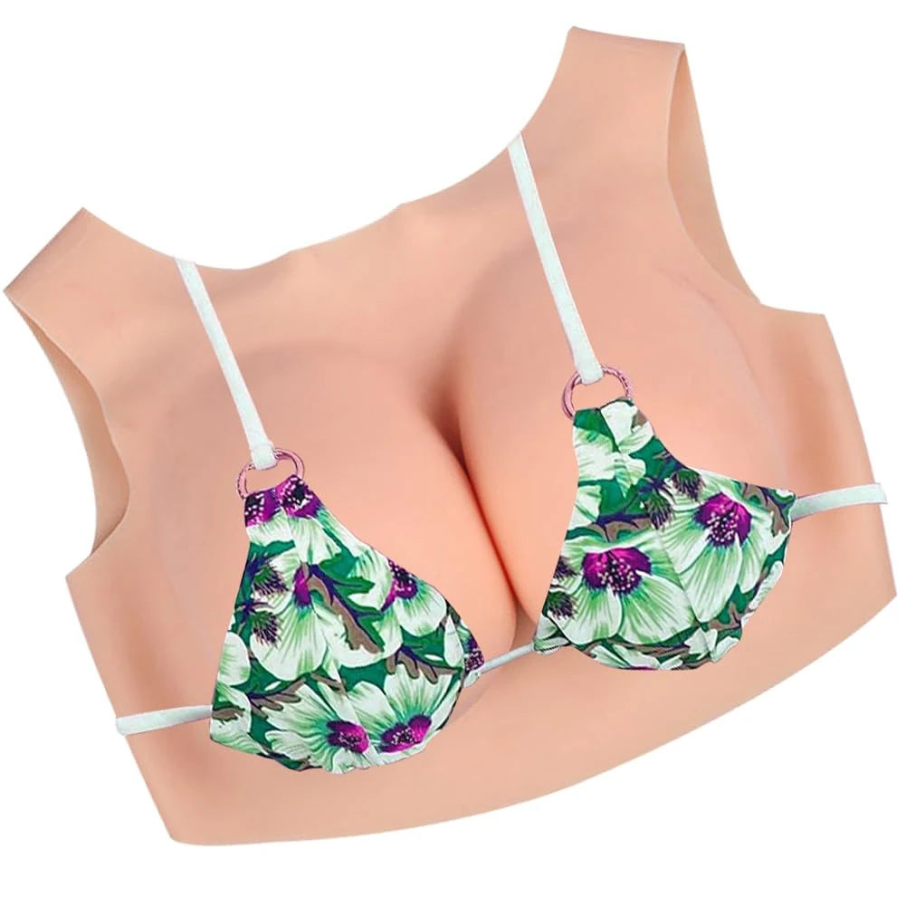 LBUZHOY Silicone Breastplate Round Collar Silicone Fake Boobs with Cotton Filled for Crossdressers Transgender Cosplay Drag Queen(Size:G Cup,Color:Color 2)