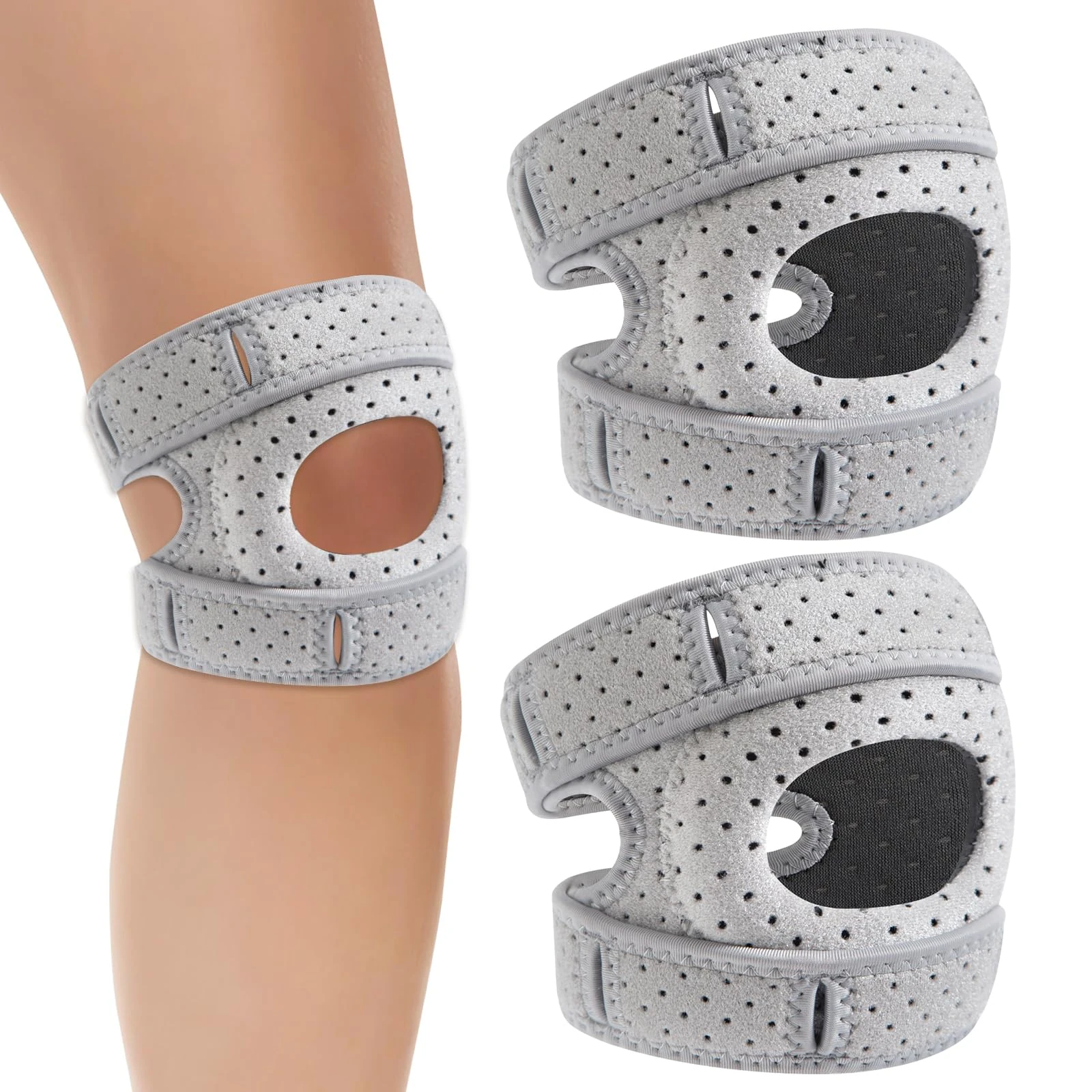 KufaerBeam 2 Pack Adjustable Patellar Tendon Support Sleeves, Knee Brace for Men Women,Wellness Knees Support,Pain Relief Knee Brace with Gel Pads for Meniscus, Arthritis, Running