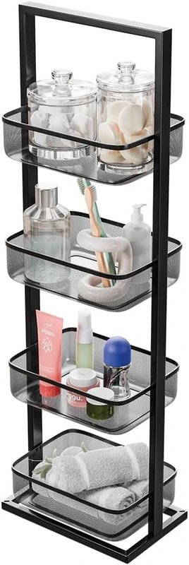 Amig - Multi-Purpose Organizer - 4 Baskets in Height - Black Steel - Fruit and Vegetable Storage - Size: 27,6 x 18 x 89,2 cm