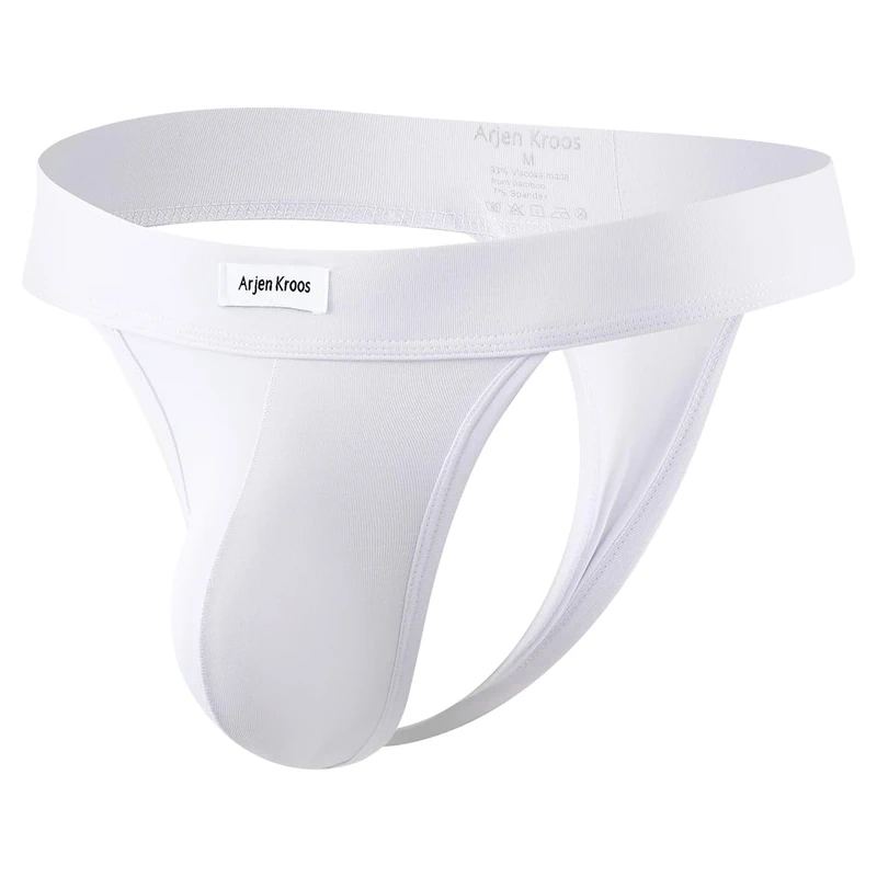 Mauro Kane Men's Bamboo Thong Underwear - Low Rise G-String, White