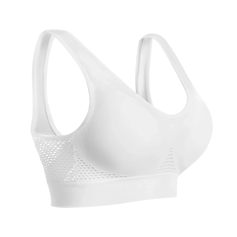 Women's Sports Bras with Removable Pads and Breathable Mesh Design High Impact Support Bra Seamless Bra for Women Large Breasts White