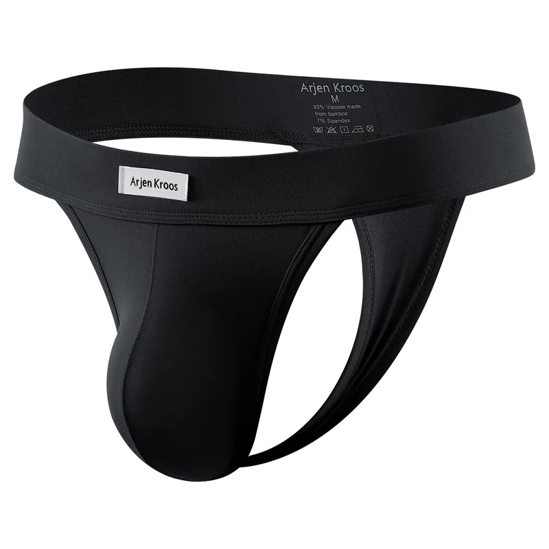 Mauro Kane Mens Sexy Thong Bamboo Underwear Low Rise G-Strings Bikini Breathable Pouch Tagless Underpants, Black-M