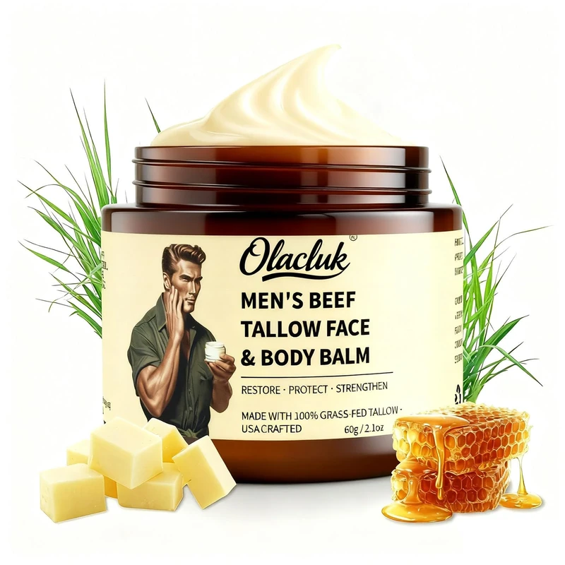 Mens Moisturiser Face Cream, Beef Tallow Skin Care for Mens, 100% Grass-Fed Tallow Cream, Moisturiser for Men with Jojoba Oil & Vitamin E, Men Face Cream Suitable for All Skin Types