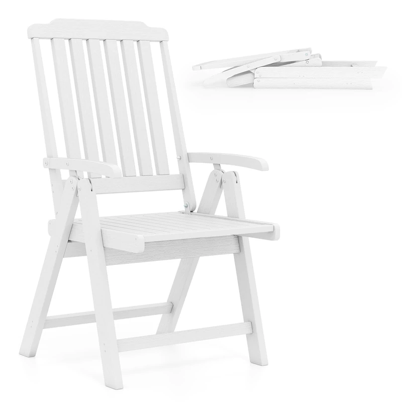 FANTASK Plastic Balcony Chair in Wood Look High-Backed Chair Foldable up to 150 kg Load Capacity for Garden Patio Balcony White - Image 1