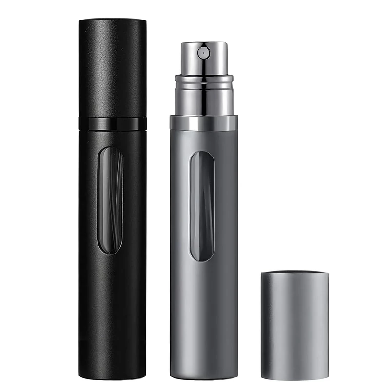 JOOMOKO Perfume Atomiser 10ml, 2PCS Perfume Travel Bottle, Atomiser Spray Bottle, Refillable & Travel Size Perfume Bottle Easy to Refill travel atomiser for Women and Men（Black＆Grey）