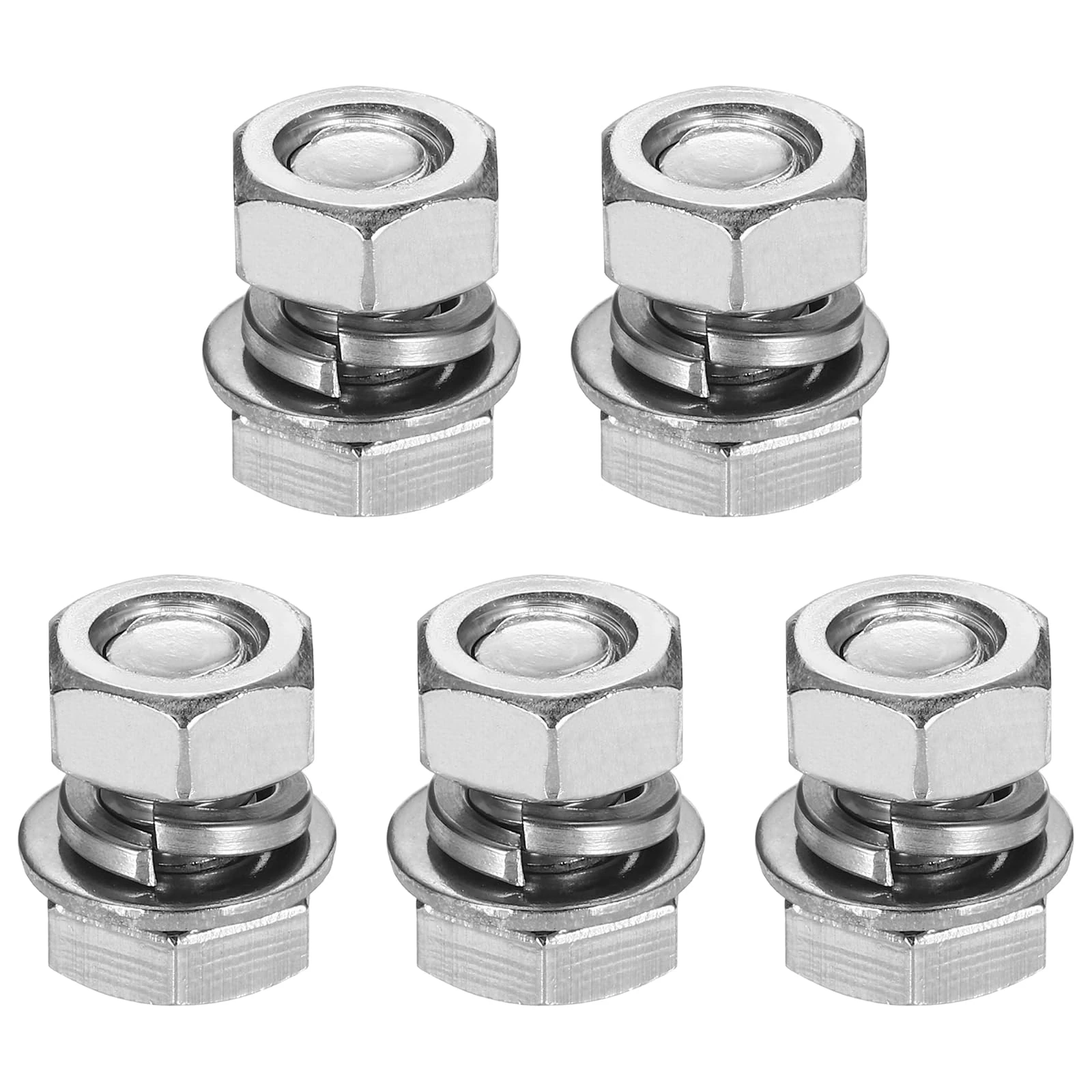 sourcing map M8 x 12mm 304 Stainless Steel Hex Head Screws Bolts, Nuts, Flat & Lock Washers Assortment Kit, Fully Threaded, Bright Finish for Home, Electronic, Machine, 5 Sets