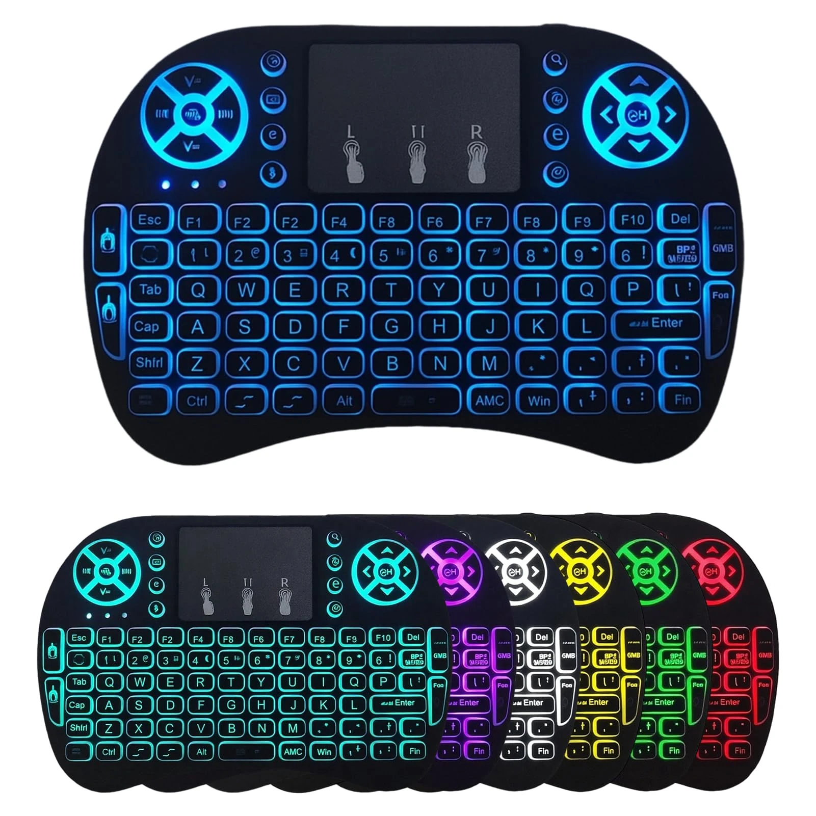 Yuio Mini Wireless Multi-media Keyboard, 2.4GHz Bluetooth Keyboard with Trackpad, 7 colors Backlit Rechargeable Portable Keyboards for PC Smart TV Laptop Android TV Box Windows