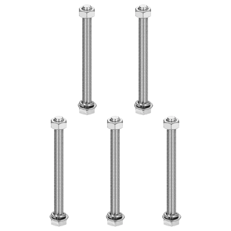 sourcing map M8 x 90mm 304 Stainless Steel Hex Head Screws Bolts, Nuts, Flat & Lock Washers Assortment Kit, Fully Threaded, Bright Finish for Home, Electronic, Machine, 5 Sets