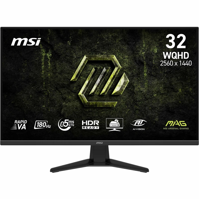 MSI MAG 325QF E18V 32-Inch WQHD Gaming Monitor, 2560x1440 Rapid VA, 180Hz, 0.5ms, HDR ready, Eye care, HDMI 2.0b, DP 1.4a, Frame-less, Tilt Adjustable, Vesa Mount, Black