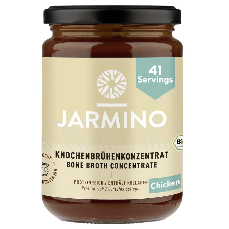 JARMINO Organic Chicken Bone Broth Concentrate – Free-Range Collagen-Rich Broth from Germany, 410 g (41 Servings) – Natural Protein & Amino Acids, Gluten-Free, Keto, Paleo-Friendly Cooking & Wellness