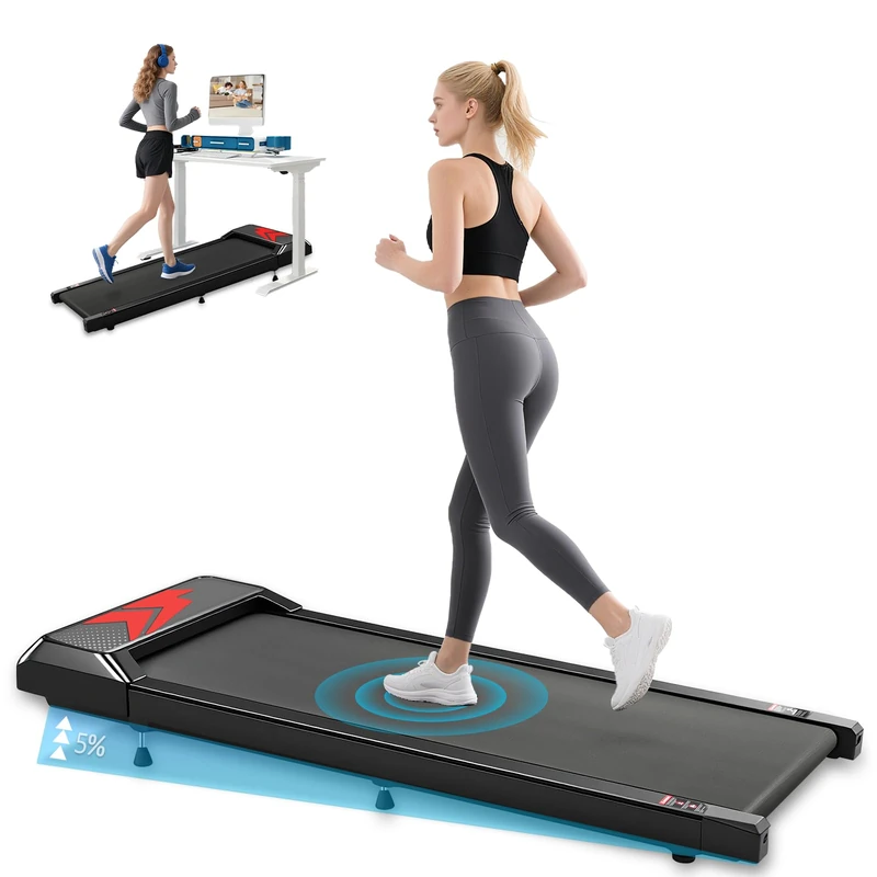 Romon Treadmill, 2.5HP Home Electric Treadmill Inclined Under Desk, 2-8Km/H Remote Control Bluetooth App, LED Display for Home Office Fitness, Capacity 120 kg