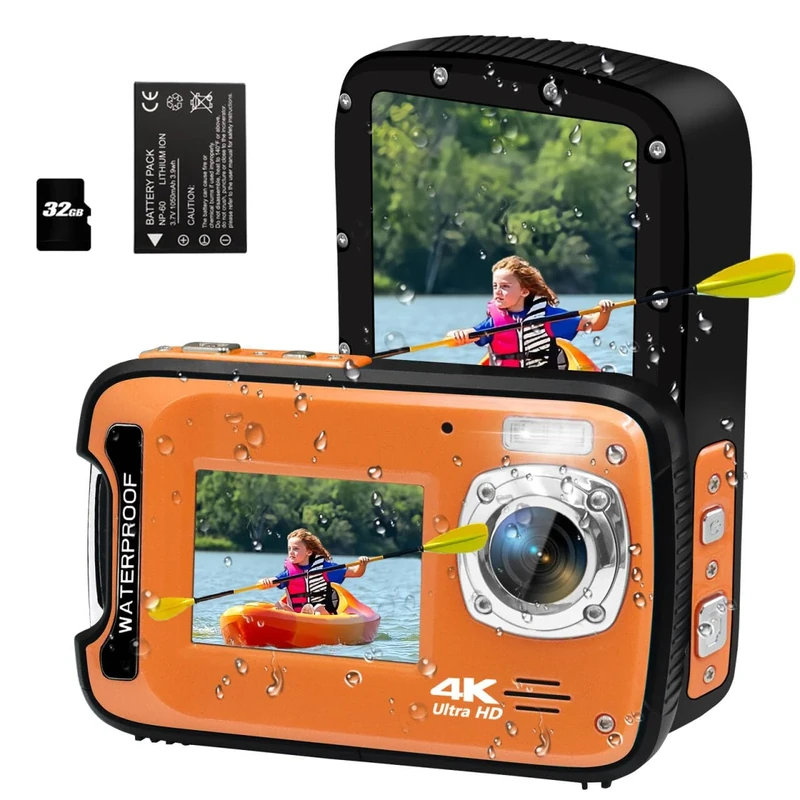 17FT Underwater Camera 4K 48MP Waterproof Camera for Snorkeling，Dual Screen Auto Focus Digital Camera with 32GB Card,18X Zoom Fill Light Compact Cameras for Kids/Adult/Elderly/Beginners
