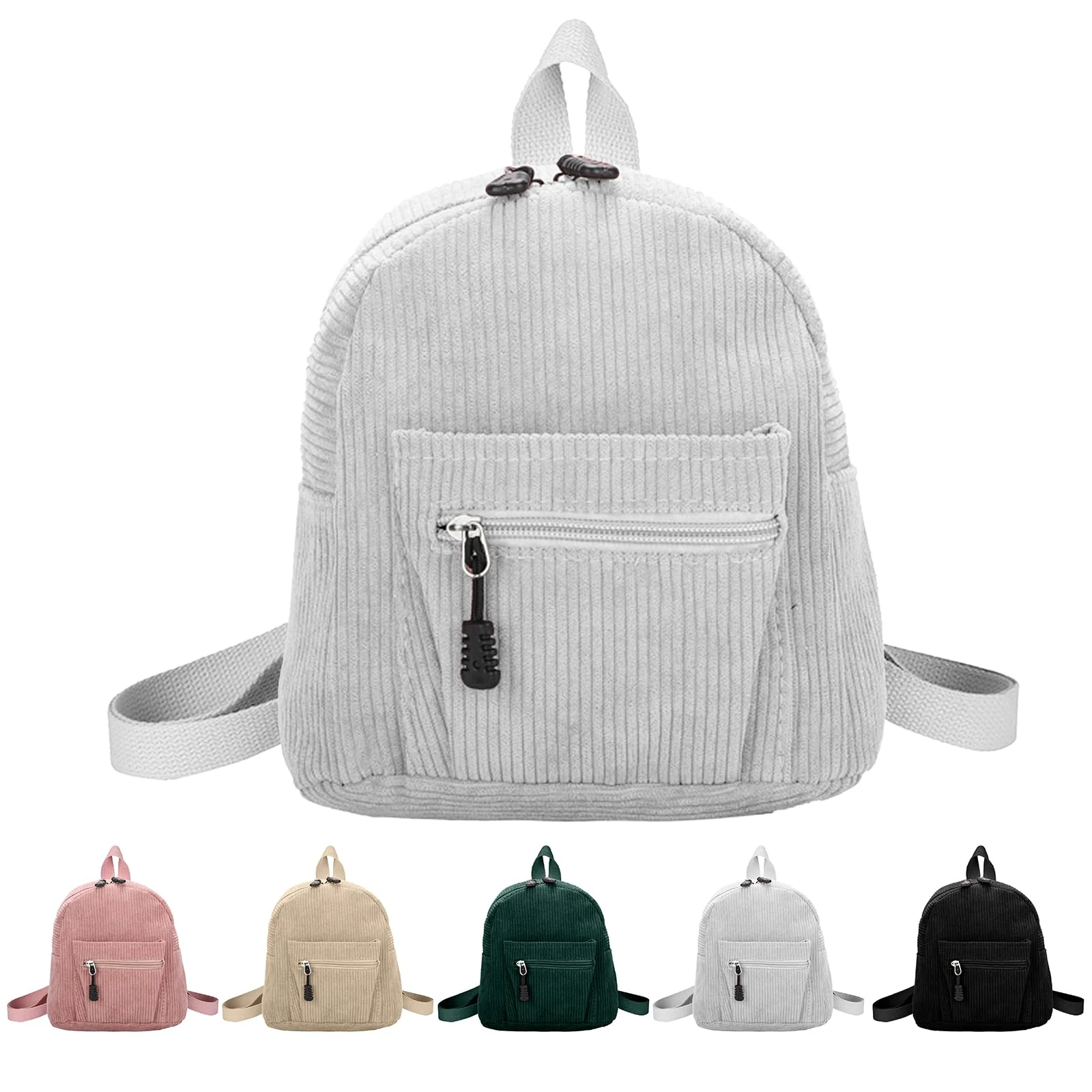 Mayoii Small Backpack for Women, Cute Corduroy Mini Backpacks Lightweight Daypack School Bag Portable Rucksack with Adjustable Strap for Ladies Girls(1, White, One Size)