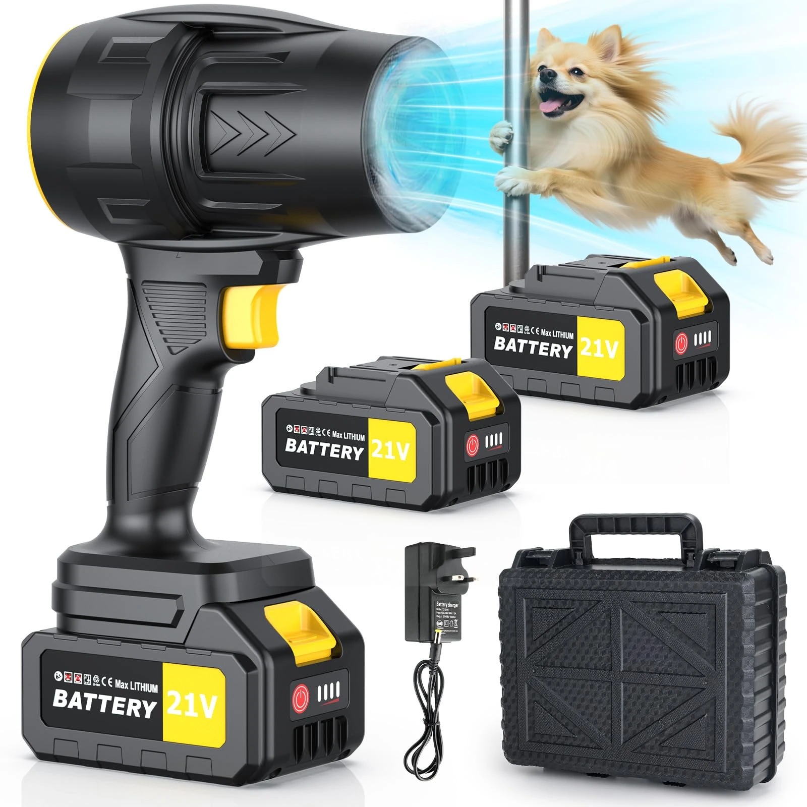 Electric Leaf Blower Cordless with 2*3000mAh Batteries and Charger, 400,000RPM Handheld Battery Powered Leaf Blower, One-Touch Speed Adjustment,Portable Lightweight Turbo Blower for Yard, Patio,Garage