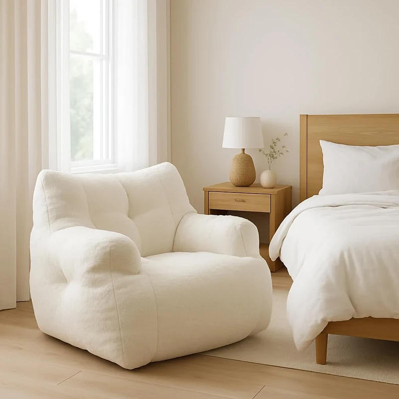 FurnitureR Single White Bedroom Soft, Contemporary Tufted Upholstery, Plush Polyester Cushioned Surface, Ideal for Lounging, Durable Softness for Relaxed Comfort - Image 1