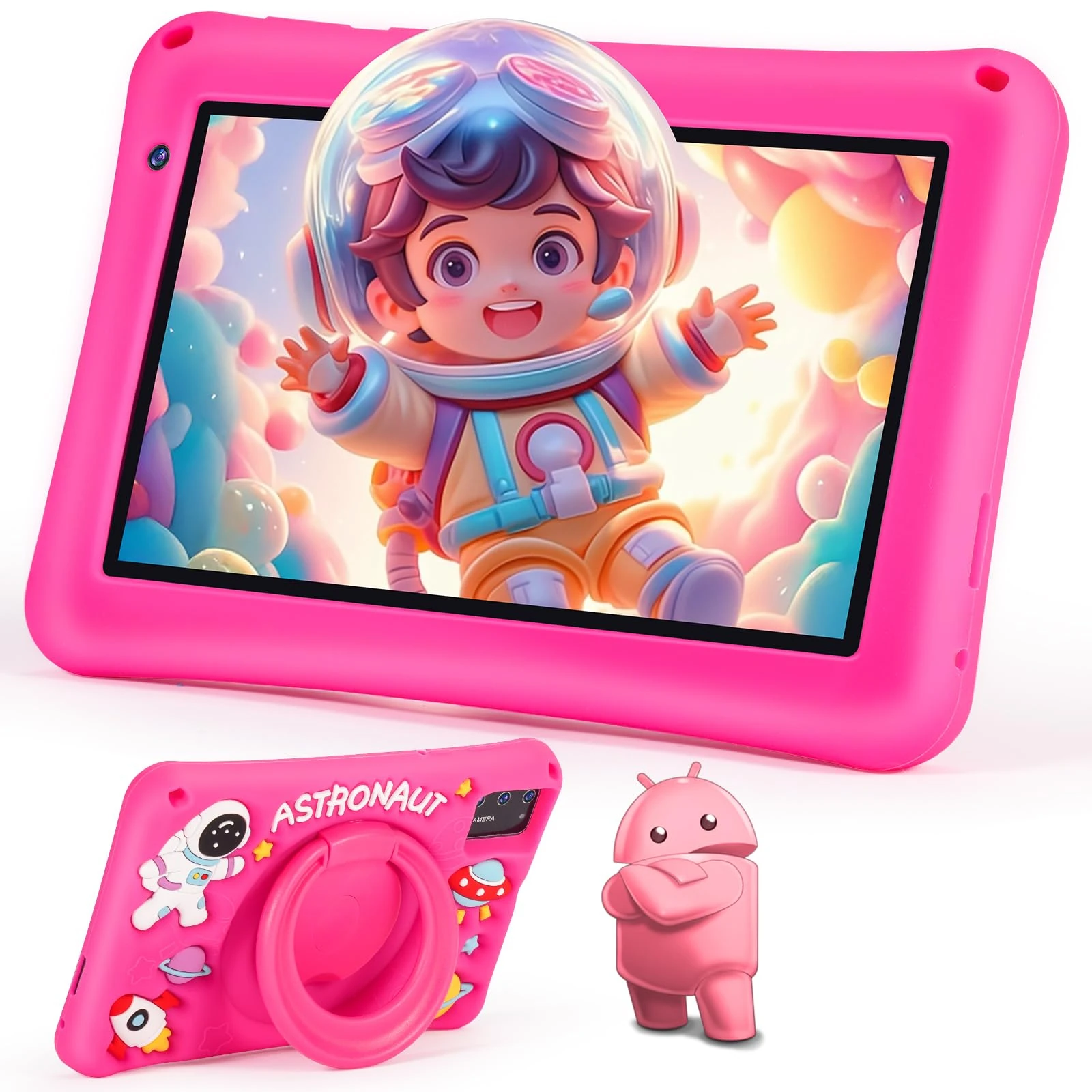 BRILLAR Kids Tablet 7 inch, Android 13 Tablet for Kids，4GB+64GB(1 TB Expandable)，Octa-Core，5800mAH，5MP+8MP，WiFi 6, Type-C for Girls 3-12，Kid-Proof Case（Pink）