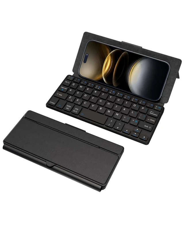 Doohoeek Dual Bluetooth Mini Keyboard for Phone, Portable Wireless Keyboard With Stand for iPhone, iPad Mini, Samsung Z Fold, Compatibel With iOS, Android and Windows, Black