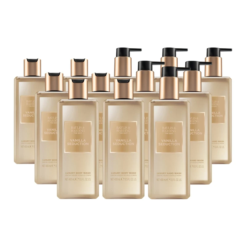 Baylis & Harding The Edit Vanilla Seduction Bundle: 6 x 400 ml Body Wash & 6 x 400 ml Hand Wash (12 Bottles) - Vegan Friendly