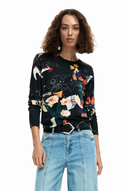 Desigual Women's Nantes Lacroix Sweatshirt, Black/White, XS