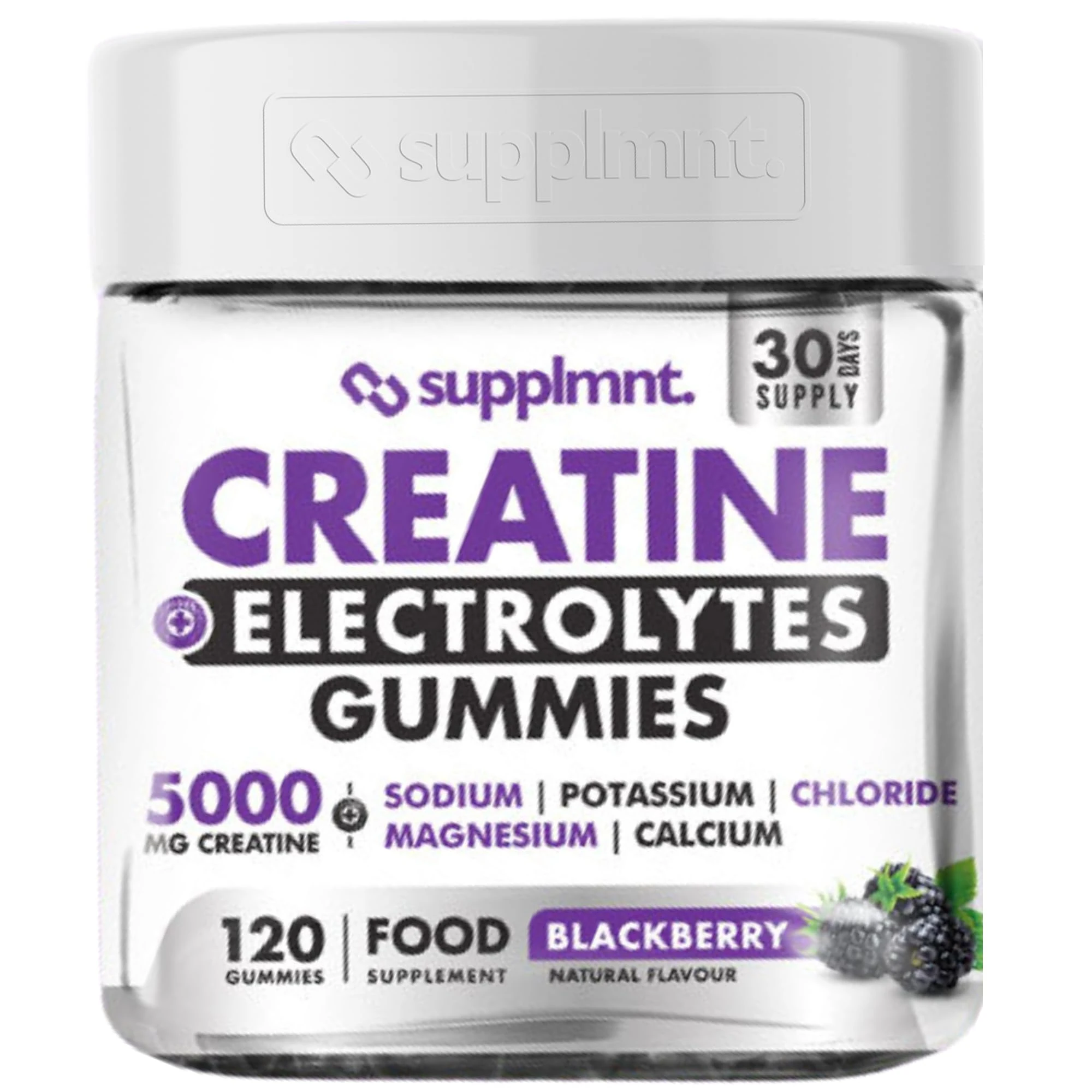 Supplmnt. Creatine Gummies with Electrolytes, 5000mg Creatine Monohydrate, BlackBerry Flavour, 120 Gummies – Vegan, Gluten-Free, Non-GMO – Food Supplement – 30-Day Supply