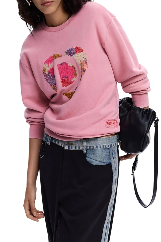 Desigual Heart & Bead Design Charlotte Sweatshirt 26SWSK14 Red - Image 1