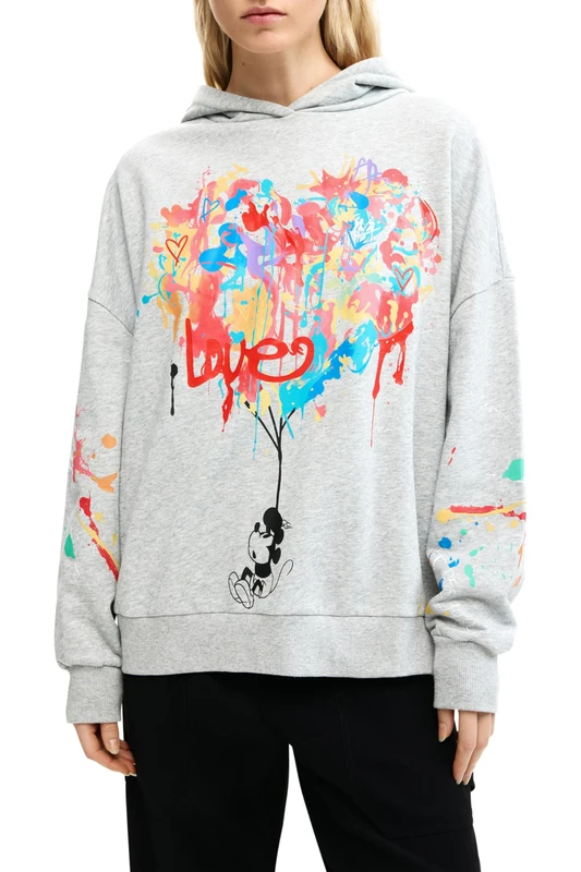 Desigual Arty Print Mickey Mouse Hooded Sweater 26SWSK09 Black