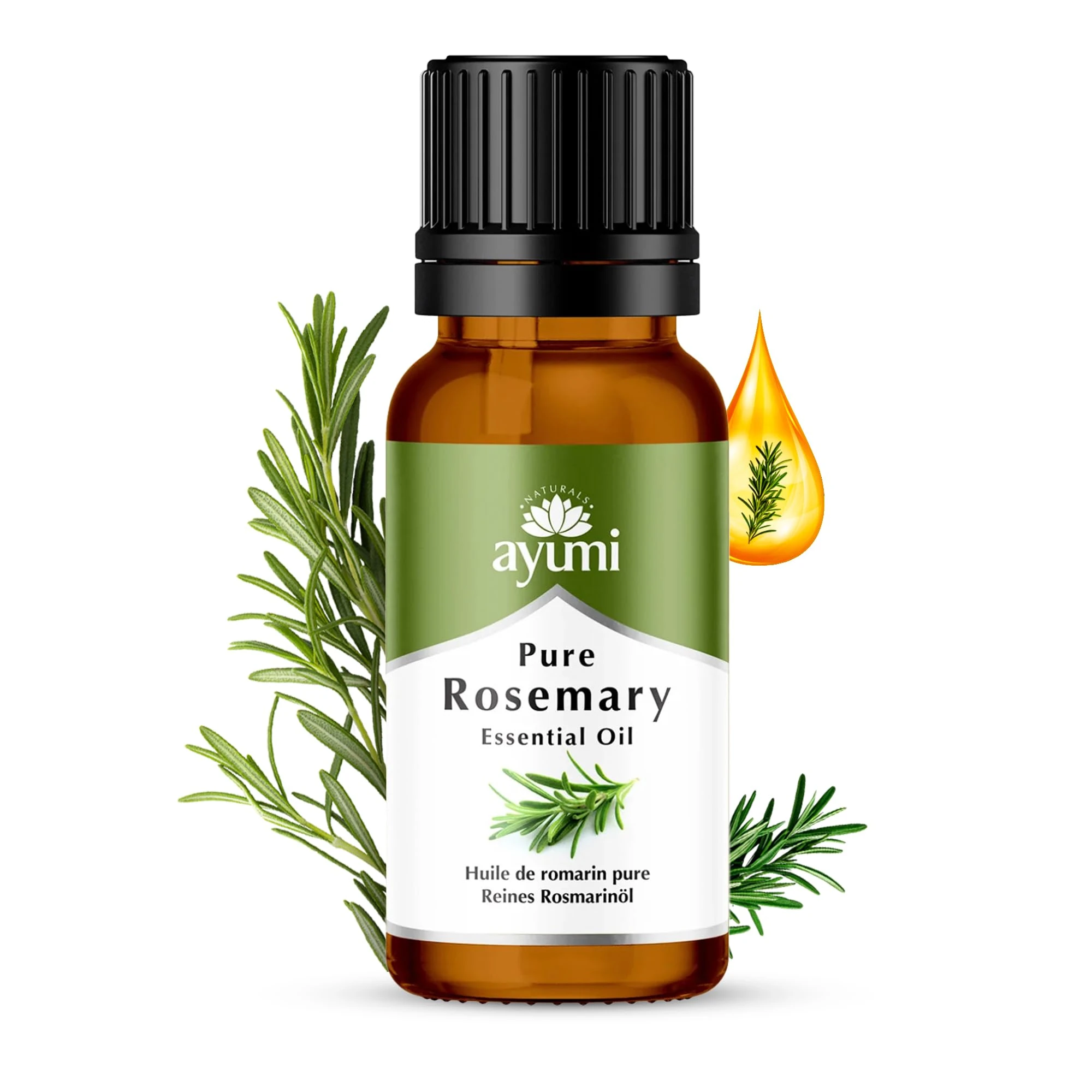 Ayumi Pure Rosemary Oil | Rosemary Essential Oil for Weak Hair & Muscle Pain Relief | RosemaryOil for Hair Growth | Aromatherapy Diffuser Oil for Mental Clarity | BodyOil for Clearer Skin | 15 ml