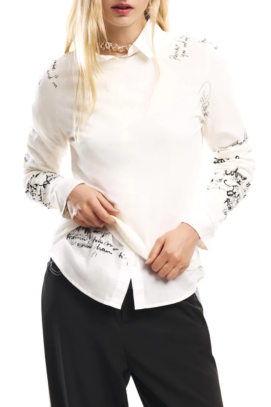 Desigual Women's Marquette Sweatshirt, White, XL - Image 1