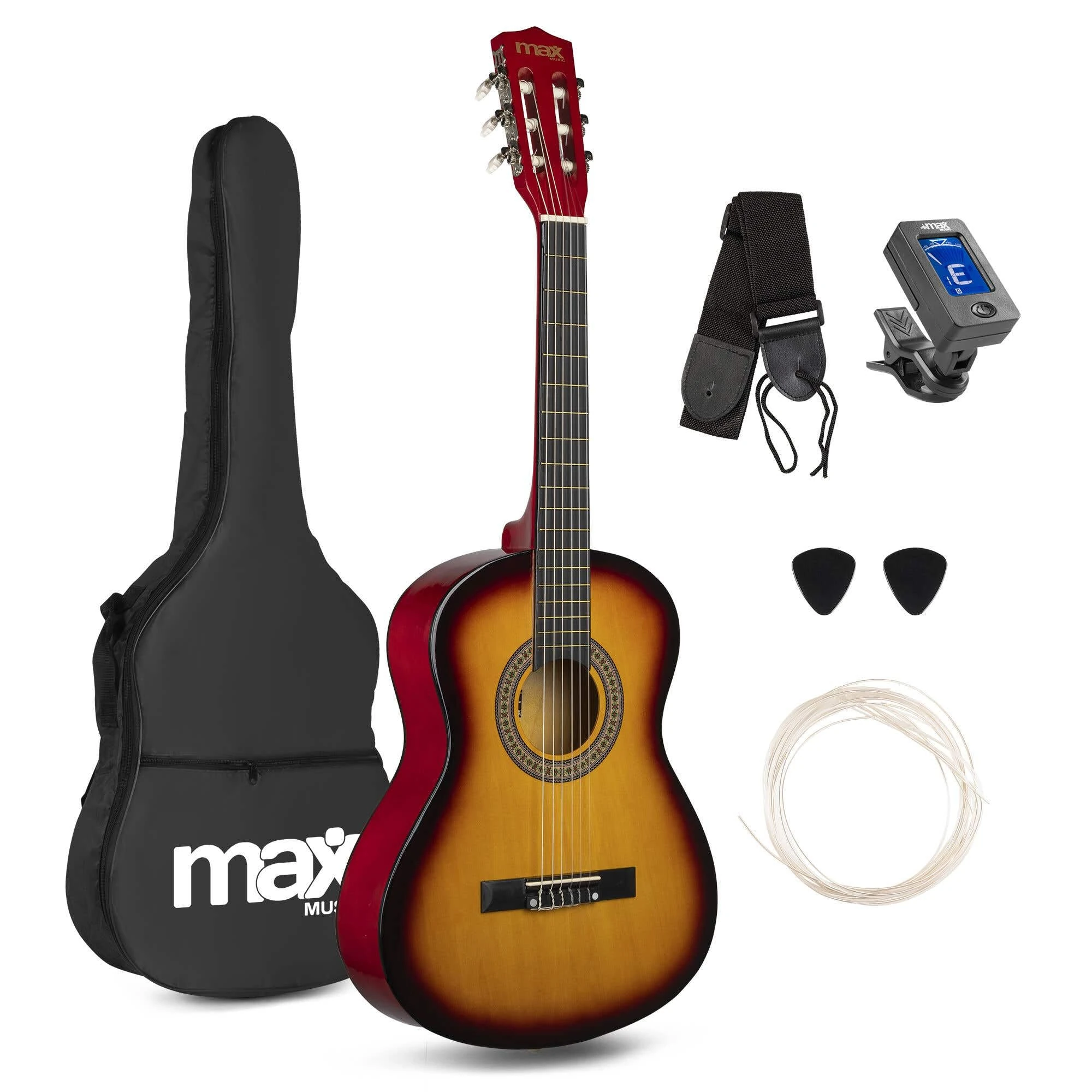 MAX SoloArt 3/4 Junior Acoustic Guitar for Beginners – Nylon String Children's Classical Guitar, Gentle on Fingers, Ideal Musical Instrument, Sunburst Finish (Suitable Ages 6-12)