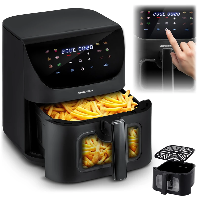Berdsen XXL 8L Hot Air Fryer with Viewing Window and Touchscreen 1700 W 12 Programmes Healthy without Fat