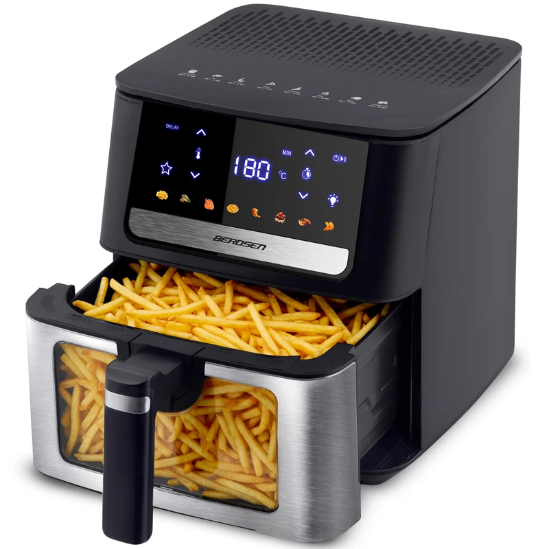 Berdsen Hot Air Fryer XL 6.5 L - Airfryer with Viewing Window and Touchscreen - 1700 W - 8 Programmes - Dishwasher Safe