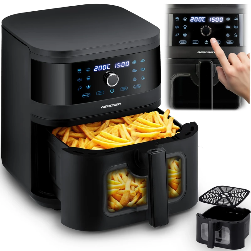 Berdsen XXL 8L Hot Air Fryer with Viewing Window and Touchscreen 1700 W 12 Programmes Healthy without Fat
