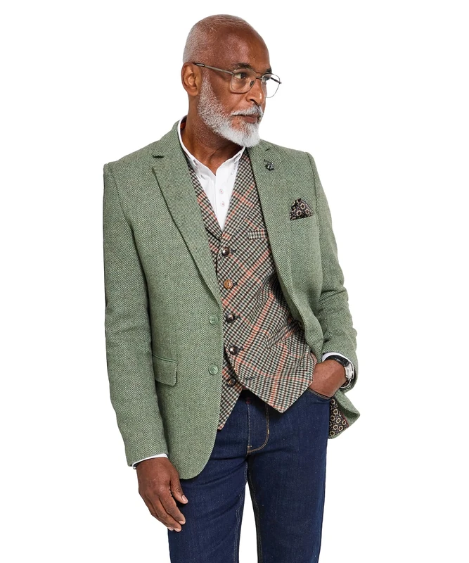 Joe Browns Men's Bold Contrast Lined Stylish Herringbone Blazer, Green, 40
