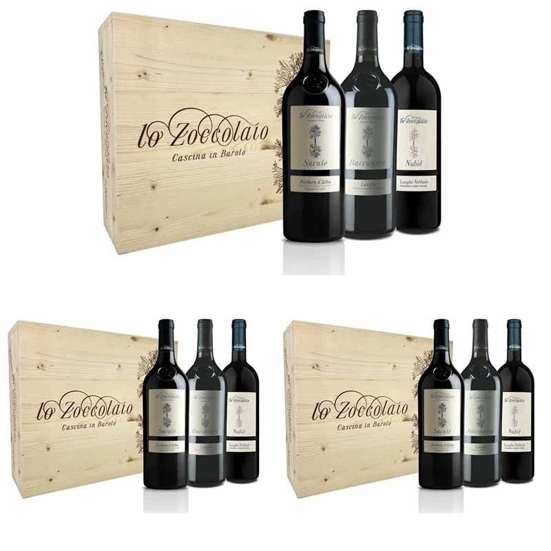 Lo Zoccolaio Wood Case - Barbera D'Alba+Langhe Rosso+Langhe Nebbiolo - Red Dry Wine - Luxury Red Wine - Gifts for Women - Mum - 3 x 750 ml (Pack of 3)