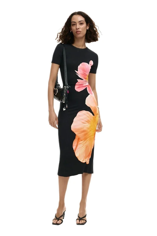 Desigual Montana Contrast Flower Short Sleeve Dress 26SWVK26 Black - Image 1