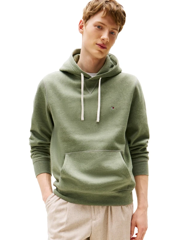 Tommy Hilfiger Men's Medium Weight Solid Fleece Hoodie Sweatshirt, Also Available in Big & Tall, Battle Green Heather, XL