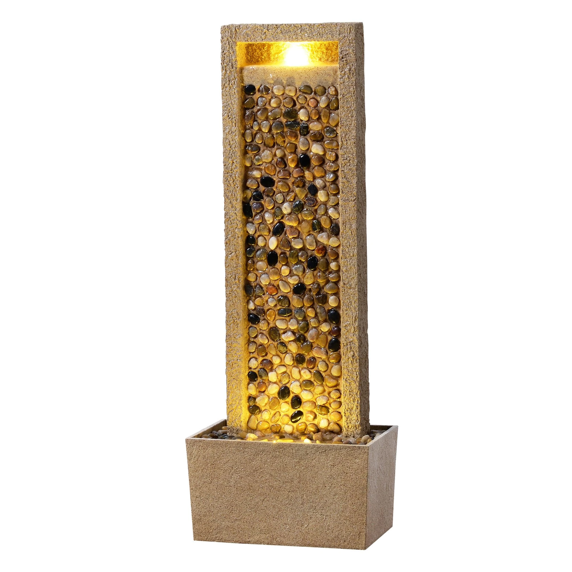 Teamson Home Garden Outdoor Water Feature Tall Waterfall Water Fountain With Warm LED Lights Layered Rock Design River Rock